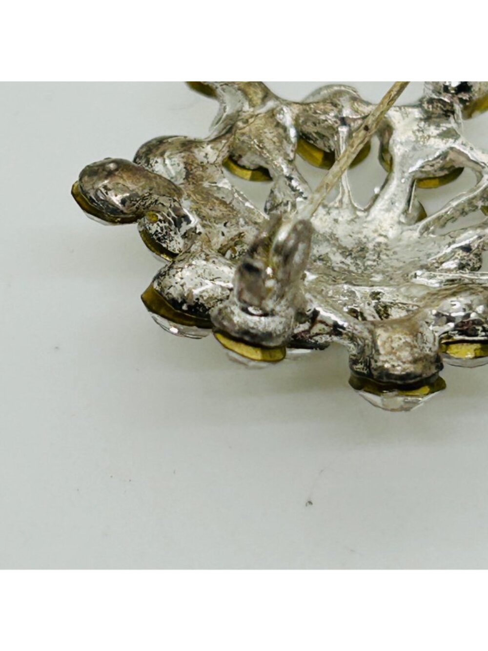 Rhinestone Starburst Snowflake Brooch Aurora Borealis Silver Tone Clear Vintage - Picture 10 of 12